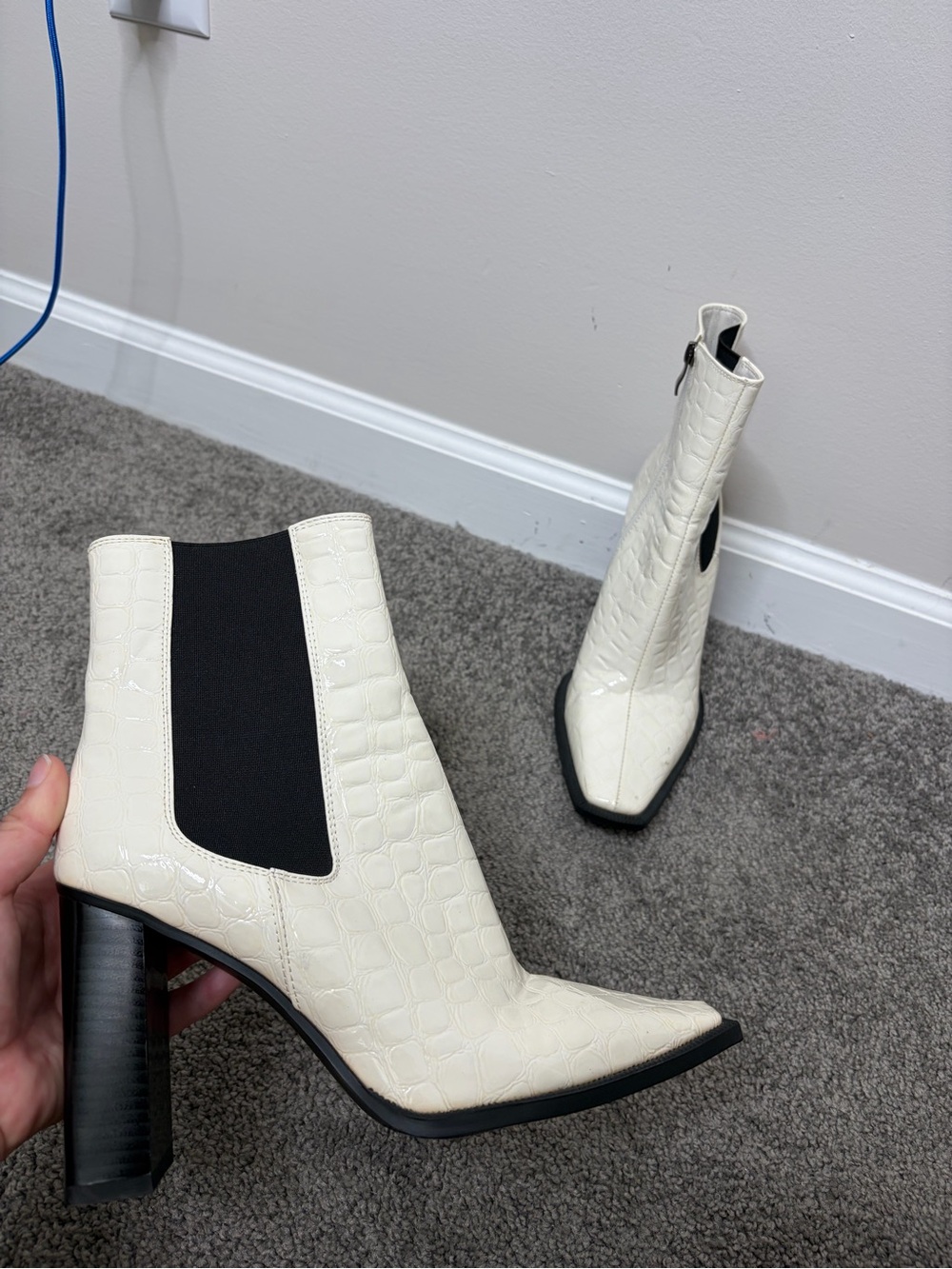 White Croc-Embossed High Heel Ankle Boots go-go boots